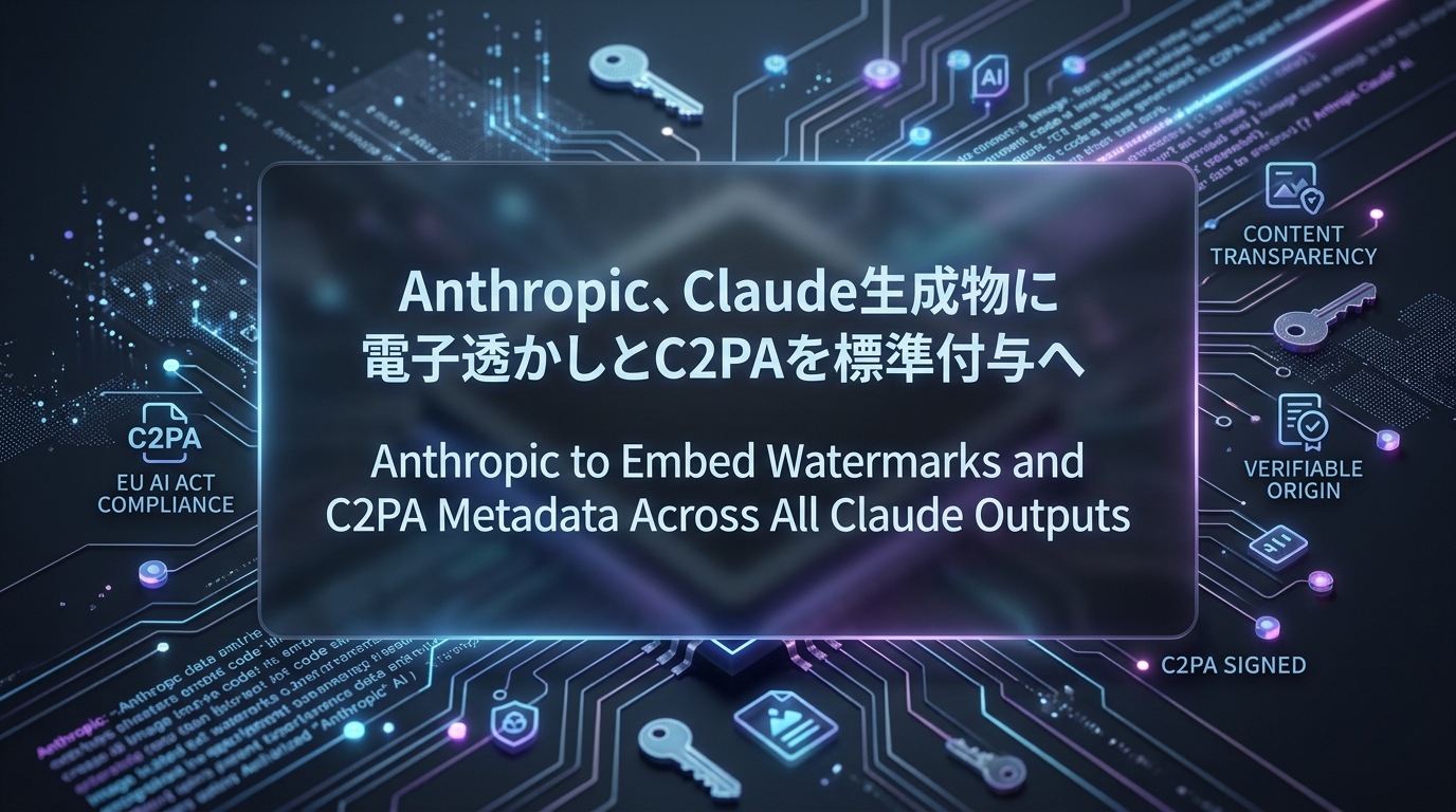 Anthropic、Claude生成物に電子透かしとC2PAを標準付与へ