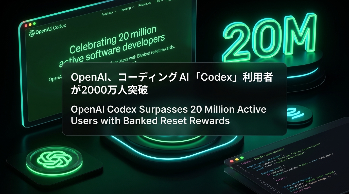OpenAI、コーディングAI「Codex」利用者が2000万人突破